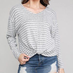 Grey/Ivory pin stripe very soft knit top